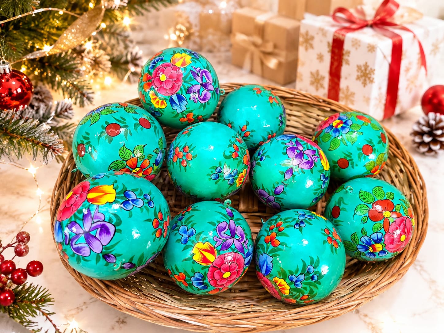 Paper mache baubles, papier mache Handmade Christmas Ornaments, Hand Painted Ornament, Handmade Christmas Baubles, Hanging Christmas baubles